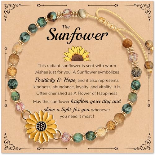 Inspirational Bracelets Gifts for Women: Healing Natural Stone Beads Bracelets - Birthday Mothers Day Gifts Thinking of you Get Well Soon Gift for Women Friends Sister Mom - color: SUNFLOWER