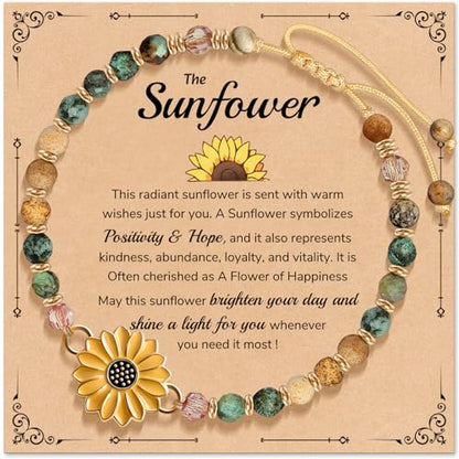 Inspirational Bracelets Gifts for Women: Healing Natural Stone Beads Bracelets - Birthday Mothers Day Gifts Thinking of you Get Well Soon Gift for Women Friends Sister Mom - color: SUNFLOWER
