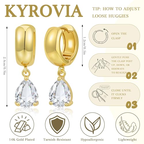 Gold Huggie Dangle Earrings for Women Chunky Hoop Huggies Cubic Zirconia Drop Earring Diamond Crystal Charm Statement Teardrop Earrings Jewelry Gifts - color: Gold-Teardrop