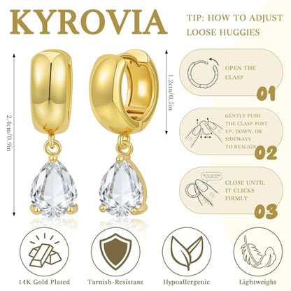 Gold Huggie Dangle Earrings for Women Chunky Hoop Huggies Cubic Zirconia Drop Earring Diamond Crystal Charm Statement Teardrop Earrings Jewelry Gifts - color: Gold-Teardrop