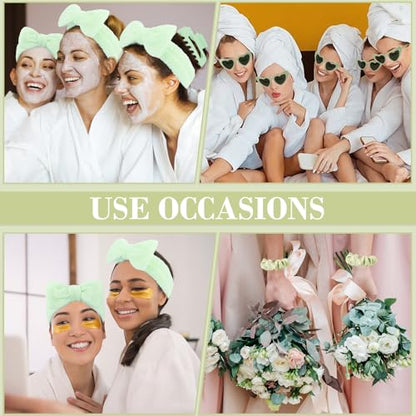 Semato 4 Pcs Green Bridesmaid Proposal Gifts Bridesmaid Spa Headband, Hair Claw Clips, Heart Shaped Sunglasses and Smooth Satin Scrunchies - color: Green