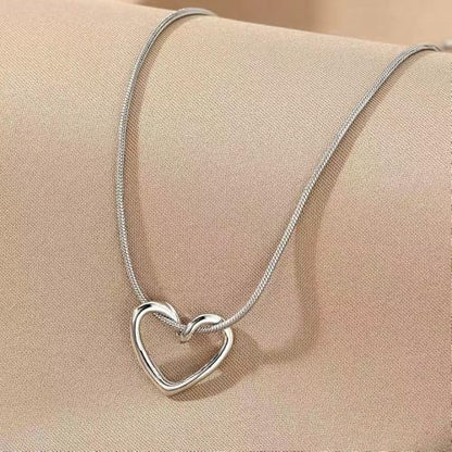 Stainless Steel Snake Chain Heart Necklace for Women, Open Heart Pendant Necklace, Dainty Hypoallergenic Non Tarnish Jewelry, Gold Silver Tone Gift Jewelry - color: Silver