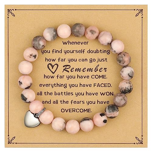 MIXJOY Inspirational Gifts for Women, Heart Charm Pink Elastic Beads Bracelet, Positive Affirmations Get Well Soon Gifts - style: steel heart whenever doubting pink