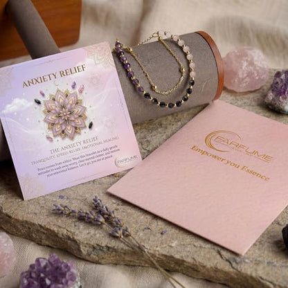 Farfume Crystal Beaded Bracelets for Women 4mm Natural Stone Jewelry Gifts | Natural Beads Gemstone,Handmade,Helper Tool,Yoga Protection,Hypoallergenic,Durability Wear - color: Anxiety Relief-Calm & Emotional Healing