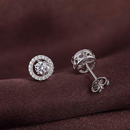 925 Sterling Silver Bezel Stud Earrings for Women Hypoallergenic Cubic Zirconia Stud Earrings for Unisex - style: 2-Halo Studs