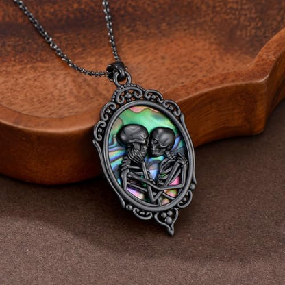 Sterling Silver Halloween Necklace Gothic Jewelry Gifts for Women Men - style: Cameo-Skeleton