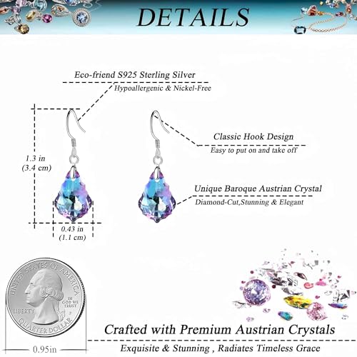 Austrian Crystal Baroque Drop Dangle Earrings for Women 925 Sterling Silver Hook Hypoallergenic Jewelry - color: Vitrail Light