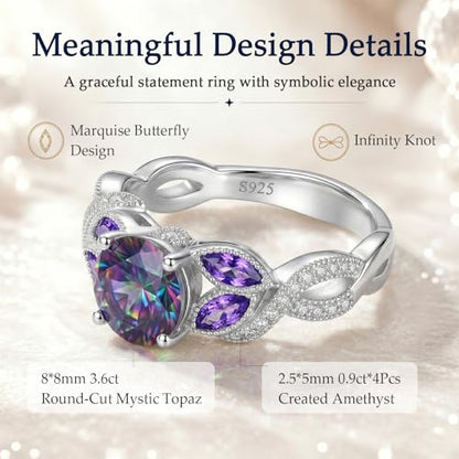 Yaresul 3.6ct 925 Sterling Silver Created Women's Rainbow Topaz|Sapphire|Aquamarine Ring Women Engagement Rings Bezel Setting Marquise Fashion Statement Ring Best Gift for Mother and Grandma Size 5-9 - color: Created Mystic Topaz