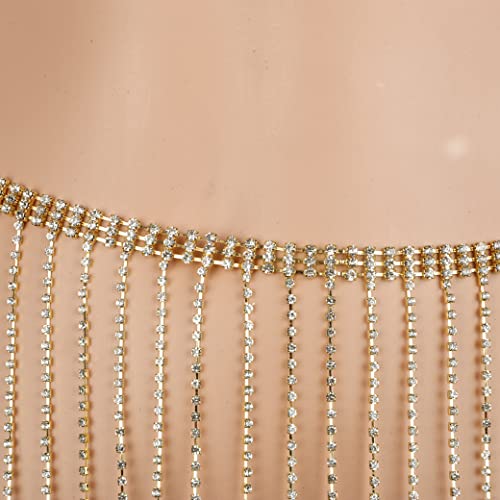 Rhinestone Gold Waist Chain with Long Tassel and Crystal Underwear Chain - Belly Chain Body Chain for Women - Night Club Party Accessory (Gold 2)