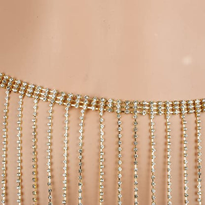 Rhinestone Gold Waist Chain with Long Tassel and Crystal Underwear Chain - Belly Chain Body Chain for Women - Night Club Party Accessory (Gold 2)