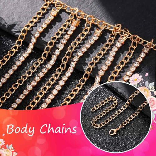 Brishow Rhinestone Body Chains Layered Crystal Waist Chain Beach Bikini Fashion Body Jewelry Accessories for Women and Girls - color: Gold