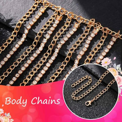 Brishow Rhinestone Body Chains Layered Crystal Waist Chain Beach Bikini Fashion Body Jewelry Accessories for Women and Girls - color: Gold