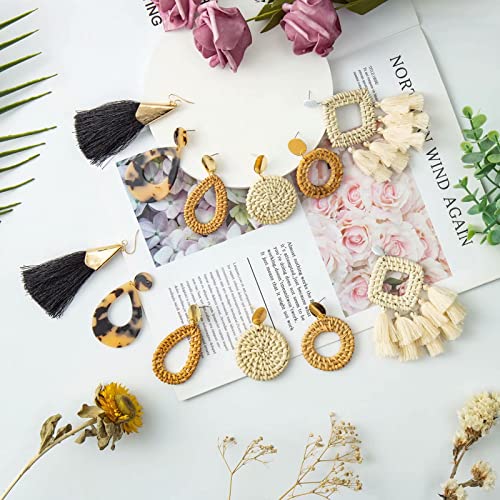 Ponpon 6-18 Pairs Earrings for Women, Lightweight Summer Earrings Straw Earrings Fashion Geometric Statement Hoop Dangle Drop Earrings for Women - style: Rattan Earrings-6 Pairs