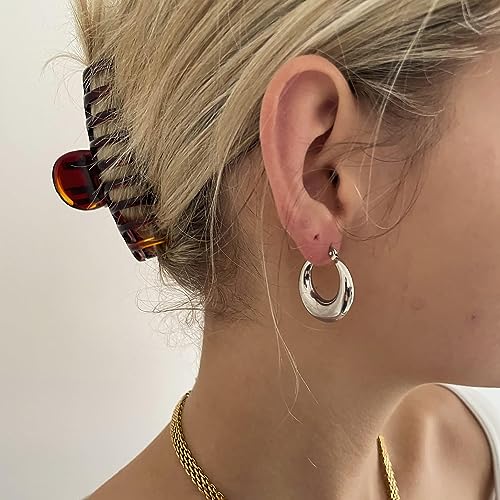 Necocy Chunky Gold Hoop Earrings for Women Non Tarnish, 14k Gold Plated Thick Triple Hoop Earrings Hypoallergenic Trendy Hoops Dainty Jewelry Gifts for Women - style: silver chunky hoop earrings