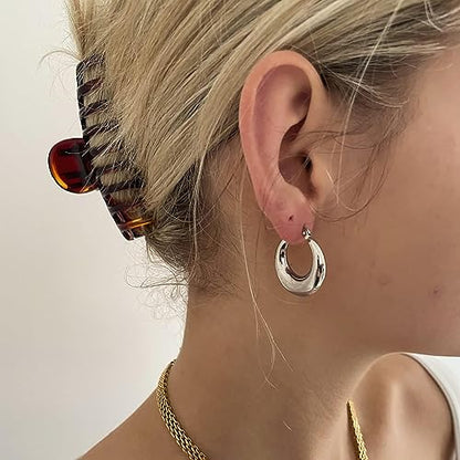 Necocy Chunky Gold Hoop Earrings for Women Non Tarnish, 14k Gold Plated Thick Triple Hoop Earrings Hypoallergenic Trendy Hoops Dainty Jewelry Gifts for Women - style: silver chunky hoop earrings