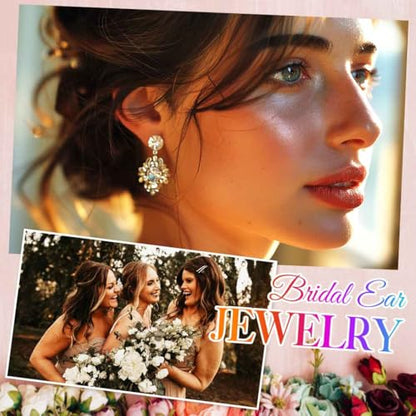 Catery Crystal Wedding Earrings Silver Rhinestone Ear Rings Teardrop Bridal Ear Jewelry for Brides and Women - color: Gold