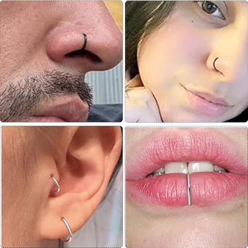 Nose Rings 20G 18G 16G 316L Surgical Steel Hinged Clicker Segment Nose Hoop Helix Cartilage Daith Tragus Sleeper Earrings Body Lip Piercing Jewelry for Women Men 6mm 7mm 8mm 10mm 12mm - style: 03:Black-18G*6/8/10/12mm(8pcs)