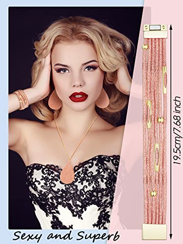 Hicarer 4 Pcs Jewelry Sets for Women Glitter Necklace and Earring Set Multi Layer Bracelet Costume Jewelry Sets for Bridal Shower Wedding - color: Rose Gold