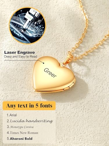 U7 Custom Photo Locket Necklace - Oval & Heart Shaped Locket - Gold/Silver/Rose Gold Personalized Image Necklaces for Women - color: 03-Gold I Love You, style: c. locket+photo+text