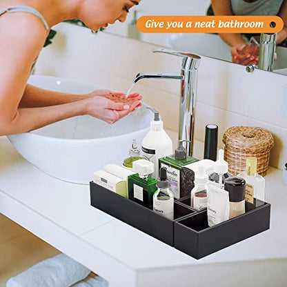 Black Bamboo Drawer Organizer - Silverware&Utensil Holder Organizer for Kitchen Drawers, Multi-Use Drawer Dividers Boxes for Bathroom Counter，Cabinet, Garage, Office Desk, Makeup, Jewelry (9"3"2.5") | Silverware Cutlery Utensil Tray, Multi-Use Drawer Divi