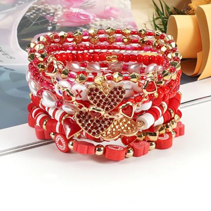 Twinfree Bohemia Beaded Bracelet for Women, Polymer Clay Stretch Bracelets - color: color 54