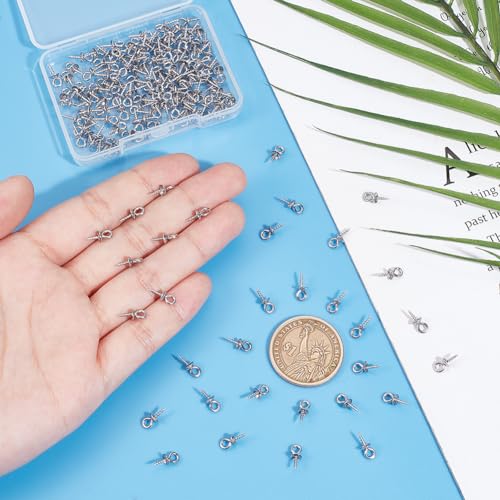UNICRAFTALE 150pcs 10x4mm Stainless Steel Screw Eye Pin Peg Bails Small Screw Eye Pins Clasps Hooks 1.5mm Pin Eye Screws Connectors for Half Drilled Beads Jewelry Earring Making, Hole 2mm - color: Stainless Steel Color