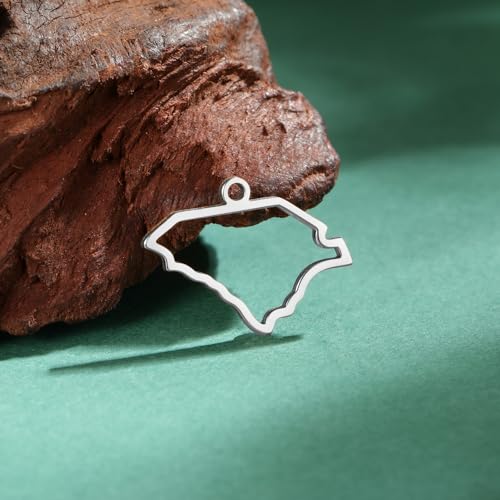 kkjoy 5Pcs Hollow Continents Maps of USA Pendant Charms for Jewelry Making and Crafting, Stainless Steel Mini Charm Craft Supplies Accessories for DIY Bracelet Necklace Earrings - color: Hollow South Carolina Map - Silver