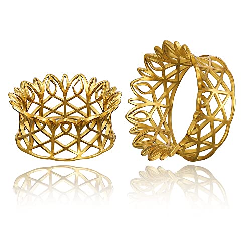 2PCS Hollow Crown Ear Gauges Hypoallergenic 316 Stainless Steel Breathing Ear Plugs Tunnels for Stretched Ears 8mm-25mm (0G-1") Body Piercing Jewelry for Women Men - color: Gold, size: 12mm (1/2")