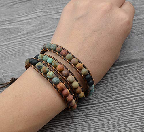 Fashion Love Heart Beaded Leather 3 Wrap Bracelets for Women Handmade Boho Natural Stone Ball Beads Wrist Bracelet Nice Gifts New Adjustable