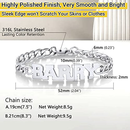 PROSTEEL Bracelets for Men, Figaro/Cuban Mens Bracelet, Silver/Gold/Black | 6/9/13mm Width, 7.5/8.3/9" Length, Stainless Steel Mens Bracelet, Durable & Non Tarnish, Chunky Jewelry with Gift Box - style: H 6mm-Cuban-Silver-Custom