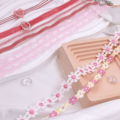 Black Choker Necklace Set Velvet Lace Choker Daisy Gothic Punk Classic Choker - color: 6pcs-pink