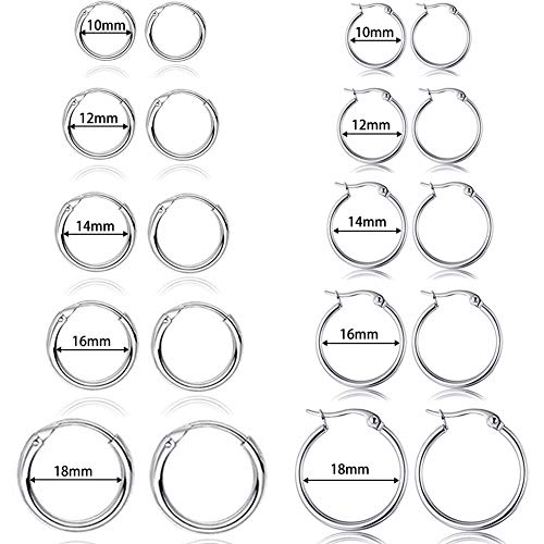 5-10 Pairs Small Gold Silver Hoop Earrings for Women, Stainless Steel Earrings Set Mens Lightweight Thin Hypoallergenic Small Hoops Set - style: 10pcs-B+S