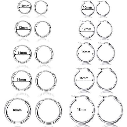 5-10 Pairs Small Gold Silver Hoop Earrings for Women, Stainless Steel Earrings Set Mens Lightweight Thin Hypoallergenic Small Hoops Set - style: 10pcs-B+S