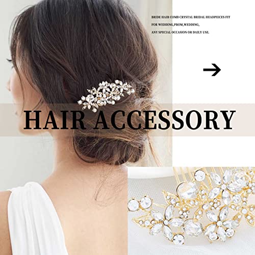 Olbye Rhinestone Crystal Bridal Headpiece - Flower Hair Comb, Clips for Brides, Bridesmaids, and Women (Gold) - color: Gold