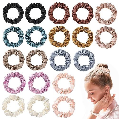 Hair Ties Satin Silk Small Scrunchies for Women Girls Ponytail Holders 20 Pcs Mini Bulk Scrunchies Elastic Hair Bands for Thick Curly Hair Pony Tails Hair Ties - color: Popular color