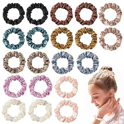 Hair Ties Satin Silk Small Scrunchies for Women Girls Ponytail Holders 20 Pcs Mini Bulk Scrunchies Elastic Hair Bands for Thick Curly Hair Pony Tails Hair Ties - color: Popular color