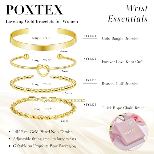 925 Sterling Silver Bracelets for Women Stack, Trendy Tennis Bangle Cuff Jewelry Set 14K Gold Plated, Adjustable Bracelet Set for Wrist Essentials, Women Fashion Watch Band Acecessories - style: Braccelet_4pcs_03