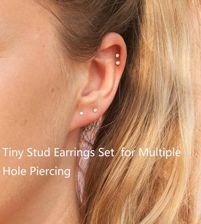 6Pairs 2mm/3mm Surgical Steel Hypoallergenic Piercing Studs, 20G 14K Real Gold Filled Tiny Stud Earrings Set for Multiple Hole Piercing (Cubic Zirconia, Pearl, Ball) - style: M02 : 2MM Rose Gold Ball & CZ, 6 Pairs