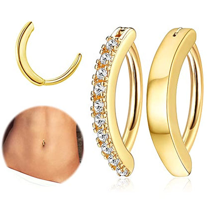 2Pcs 14G Clicker Belly Button Ring for Women Surgical Steel CZ Opal Belly Ring Simple Reverse Navel Rings Body Jewelry - color: 14K Gold Plated, size: 10MM