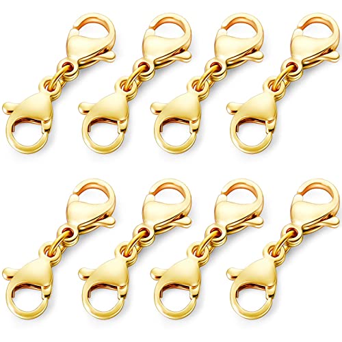 OHINGLT Double Lobster Clasp Necklace Extender Connector Bracelet Extension, Gold and Silver Lobster Claw Clasps for DIY Jewelry Making - color: 8PCS Gold, size: 0.9 Inch