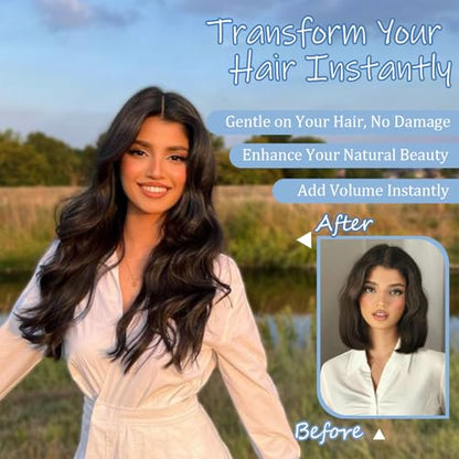 Dark Brown Halo Hair Extensions 20 Inch Synthetic Hair for Women | Wavy Texture with Invisible Wire and 4 Secure Clips for Easy Daily Styling Party Wear and Added Length - color: Dark Brown