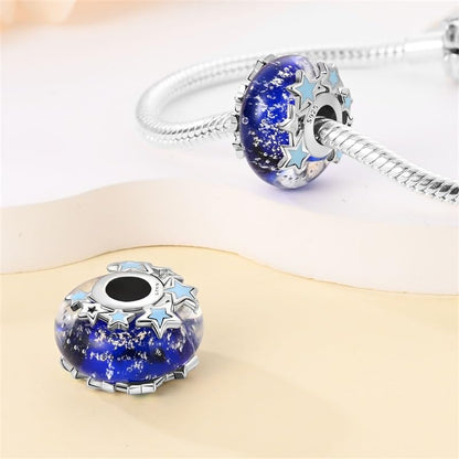 925 Sterling Silver Bead Charm for Pandora Bracelets and Necklaces,Pink Bow Cherry Butterfly Blue Ocean Pendant Bead Charms Jewelry Present Valentines Gifts for Wife/Girlfriend Women - style: Blue Galaxy Murano Glass Bead