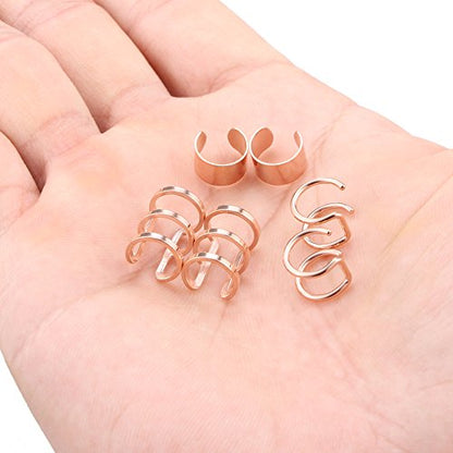 Stainless Steel Ear Cuff Non piercing Fake Clip-on Cartilage Earring Set Women Men 6pcs - color: 6PCS - Rose Gold