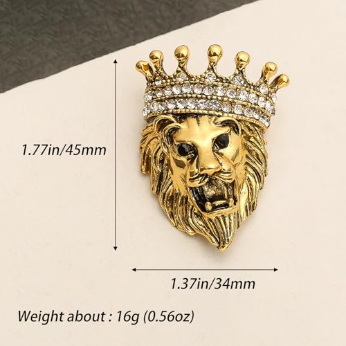 HETICA Vintage Animal Dragon Skull Wolf Crown Lion Brooch for Men Women Suit Tie Dress Lapel Pin Fashion Jewelry - style: Vintage Gold Crown Lion