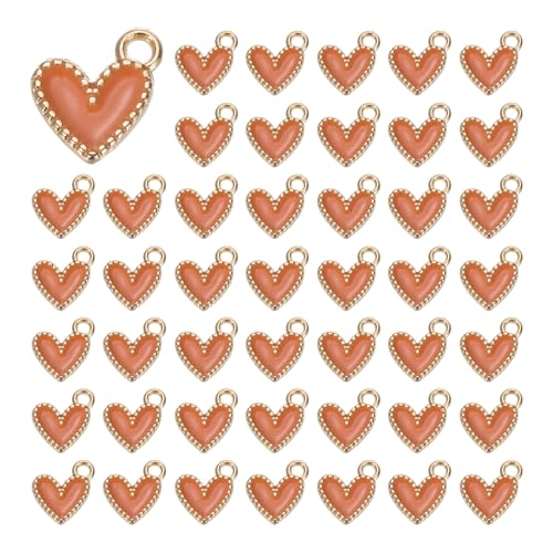 MECCANIXITY Enamel Alloy Heart Charm,Valentine Heart Pendants Love Jewelry Making Charm for DIY Necklace Bracelet Earrings Keychain - color: Orange