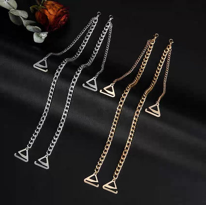 2PCS Adjustable Cuban Link Underwear Chain for Women Simple Bra Shoulder Strap Aesthetic Non-slip Lingerie Straps Bridal Wedding Dress Rave Party Festival Accessories Summer Body Jewelry - color: Silver