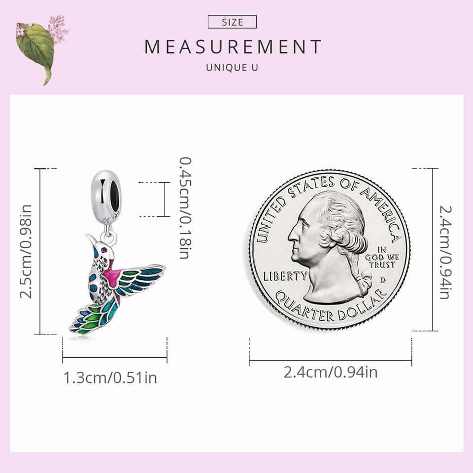 Hummingbird Charms For Bracelets 925 Sterling Silver Animal Dangle & Beads Butterfly Cat Beads Charms For Women Jewelry Gift - color: Silver Hummingbird