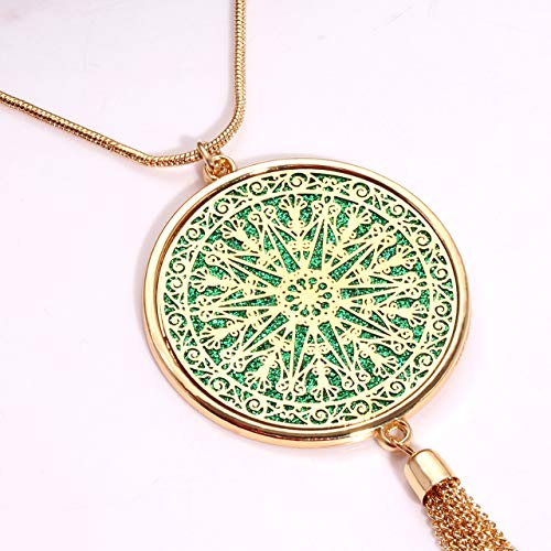 MOLOCH Long Necklaces For Woman Disk Circle Pendant Necklaces Tassel Fringe Necklace Set Statement Pendant - color: disk--gold-green