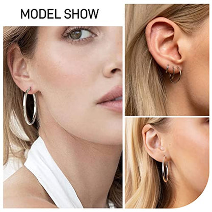 PABBEU 925 Sterling Silver Small Hoop Earrings Set for Women Hypoallergenic | 3Pairs Cubic Zirconia Small Huggie Hoop Earrings Set 13/15/20mm,Nickel-Free Lightweight Comfortable Sleeper Earrings Gift Set - color: T 20/30/40mm Silver