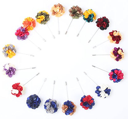 Gentleman's Essentials Premium Handmade Flower Lapel Pin Boutonniere - color: Crimson Red / Blue [2 Tones Daisy]